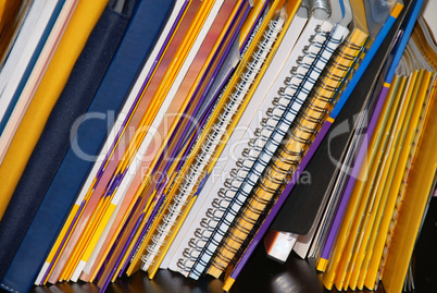 Notebooks on shelf