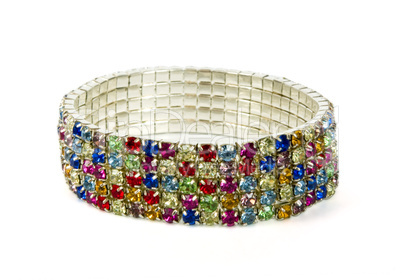 Silver bracelet with colour jewels