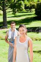 Sporty couple in the park