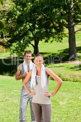 Exhausted couple in the park