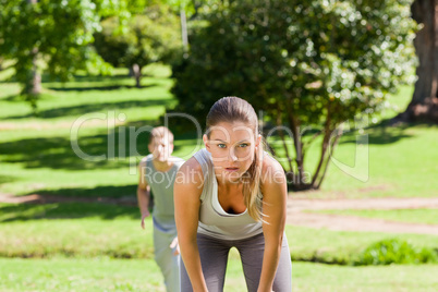 Exhausted couple in the park