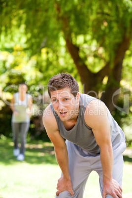 Tired couple in the park