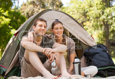 Couple camping in the park