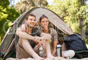 Couple camping in the park