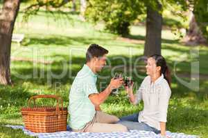 Young couple  picnicking in the park