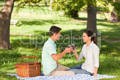 Young couple  picnicking in the park