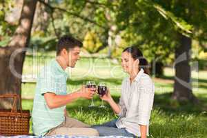 Young couple  picnicking in the park