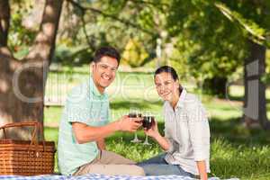 Young couple  picnicking in the park