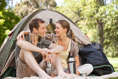 Couple camping in the park