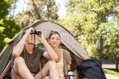 Couple camping in the park