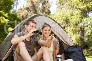 Couple camping in the park