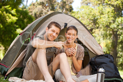 Couple camping in the park