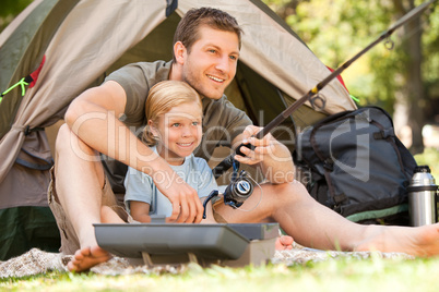 Father fishing with his son