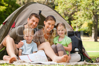 Family camping in the park