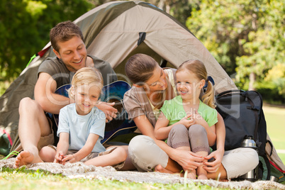 Family camping in the park