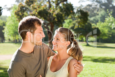 Woman hugging her handsome husband