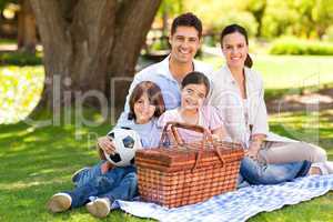 Happy family picnicking in the park
