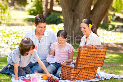 Lovely family picnicking in the park