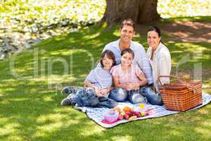 Joyful family picnicking in the park