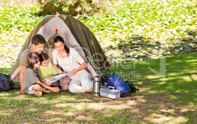 Family camping in the park