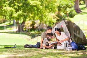 Family camping in the park