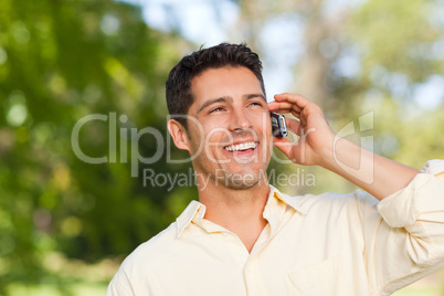 Man phoning in the park