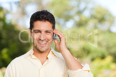 Man phoning in the park