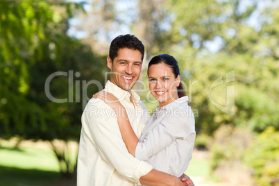 Happy lovers in the park