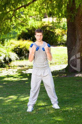 Man doing his exercises in the park