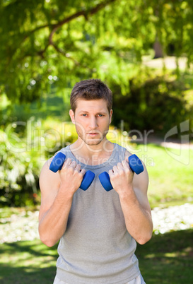 Man doing his exercises in the park