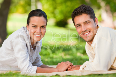 Enamored couple in the park