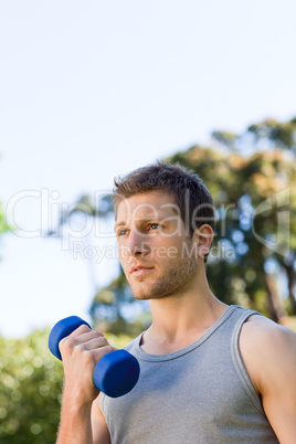 Man doing his exercises in the park