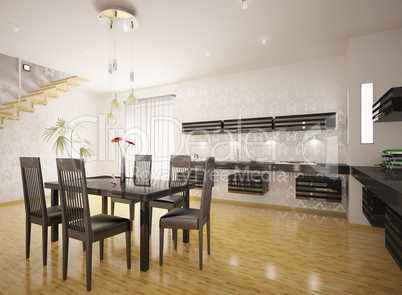 Interior of modern kitchen 3d render