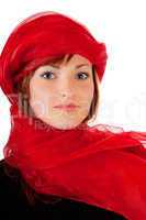 Frau mit roten Schleier als Kopftuch 550