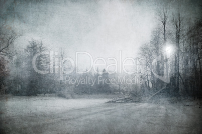 grunge image of winter landscape