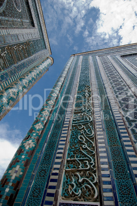 Blue tiled facades of Shahi-Zinda Necropolis, Samarkand, Uzbekis