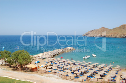 Beach of the popular hotel, Crete, Greece