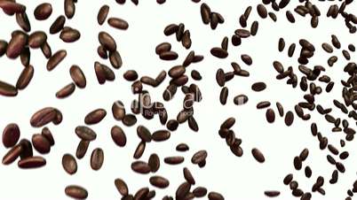 Coffee beans falling down with slow motion