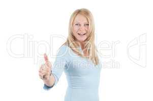 Middle aged woman with thumb up