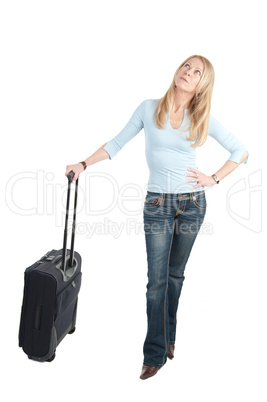 Middle aged woman with wheely bag