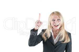 Middle aged woman with forefinger