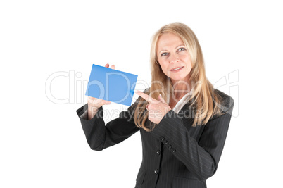 Middle aged business woman with pink slip