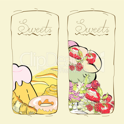 Set of banners with sweets and fruits