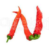 Letter N composed of chili peppers