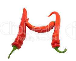 Letter H composed of chili peppers