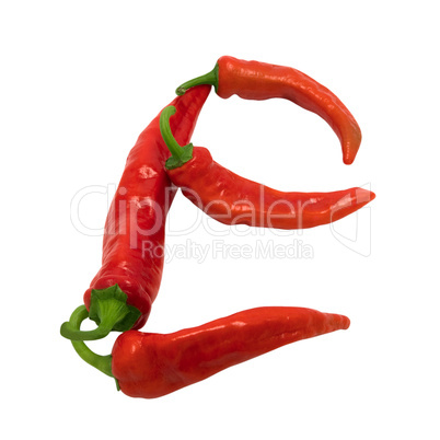 Letter E composed of chili peppers