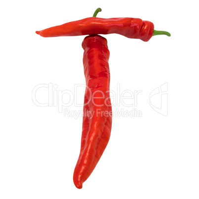 Letter T composed of chili peppers