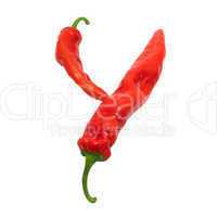 Letter Y composed of chili peppers