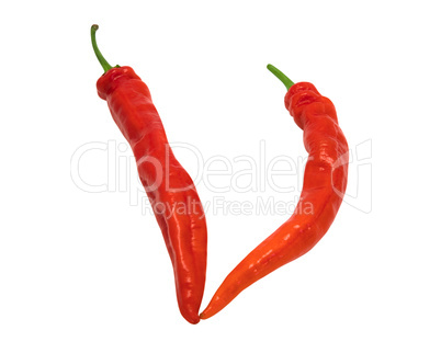 Letter V composed of chili peppers