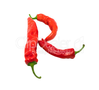 Letter R composed of chili peppers
